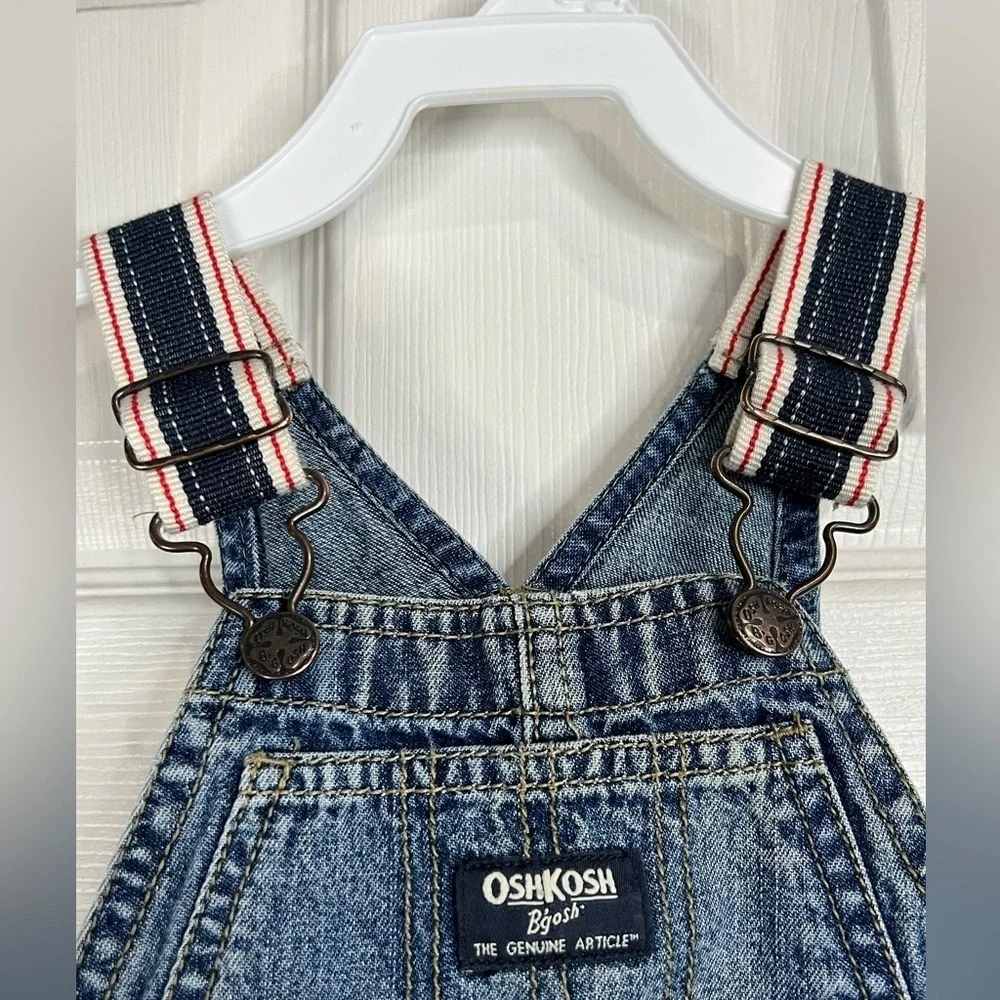 OshKosh B'Gosh Boys Vestbak Bib Overalls Blue Denim Nautical - Sz 9-12M